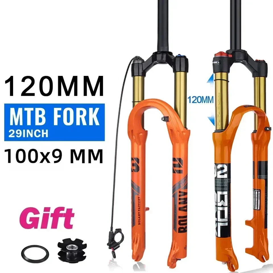 Bolany MTB 29 Air Cork Suspension RIM 29 palcov MTB Rovná trubica 120 mm cestovné vzduchové vidlice QR horčík vidlica