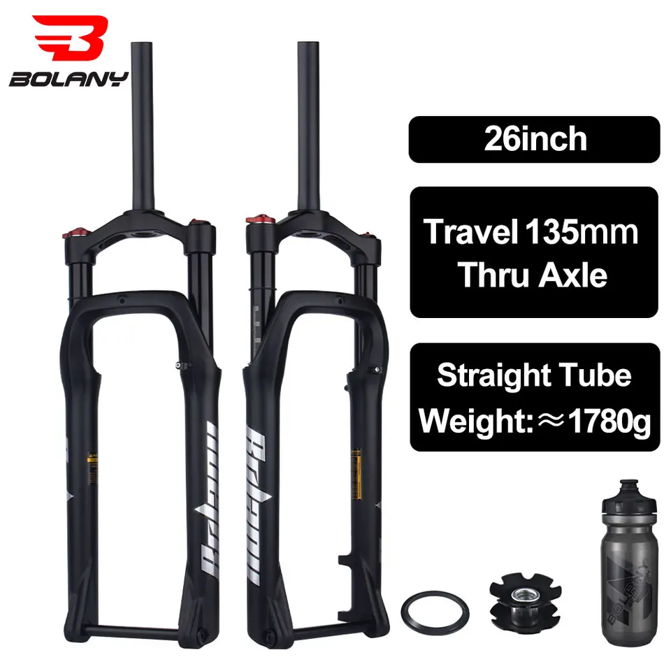 Bolany Snow Bike Air Predná vidlica cez nápravu 135 mm 26 palcov MTB Hliníková zliatina 135 mm cestovné bicykle Vidlice Doplnky