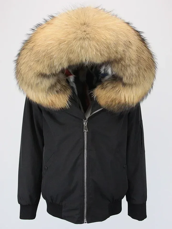 Bomber Parka Real Raccoon Fur Collar 2024 Zimná bunda Ženy kapucňa Hrubé teplé streetwear Natural Coot