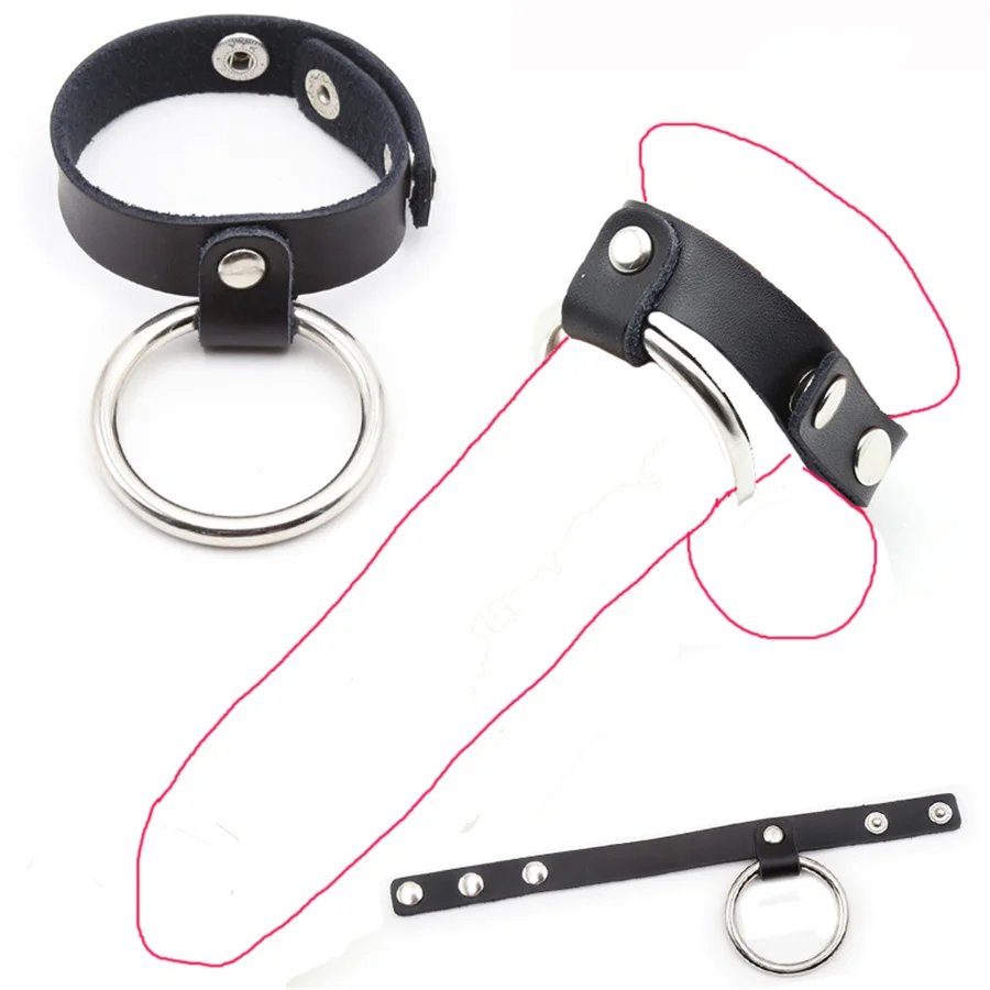 Bondage popruhy nastaviteľné oneskorenie kohúta Penis Penis retardované ejakulácie sexuálne hračky pre mužov Sex kovový penis prsteň s koženým mieškom