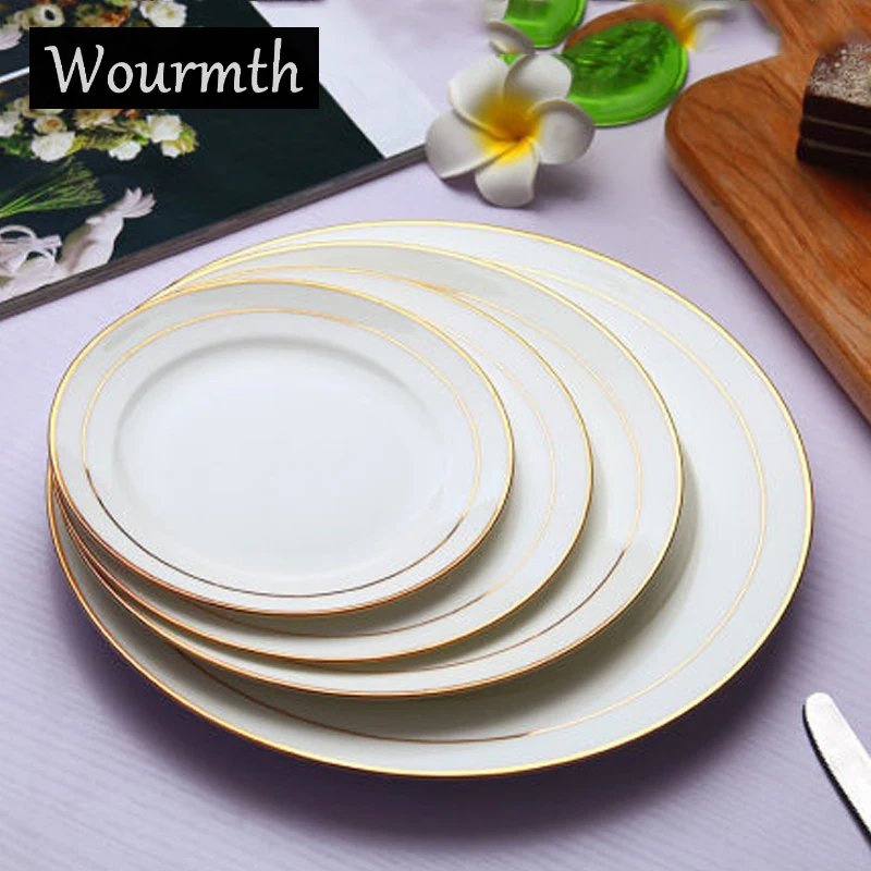 Bone China Phnom Penh Daint Taft Set, zdravie a bezpečnostný riad, čistý biely okrúhly západný tanier, steakový disk, šalátové ovocie Pla