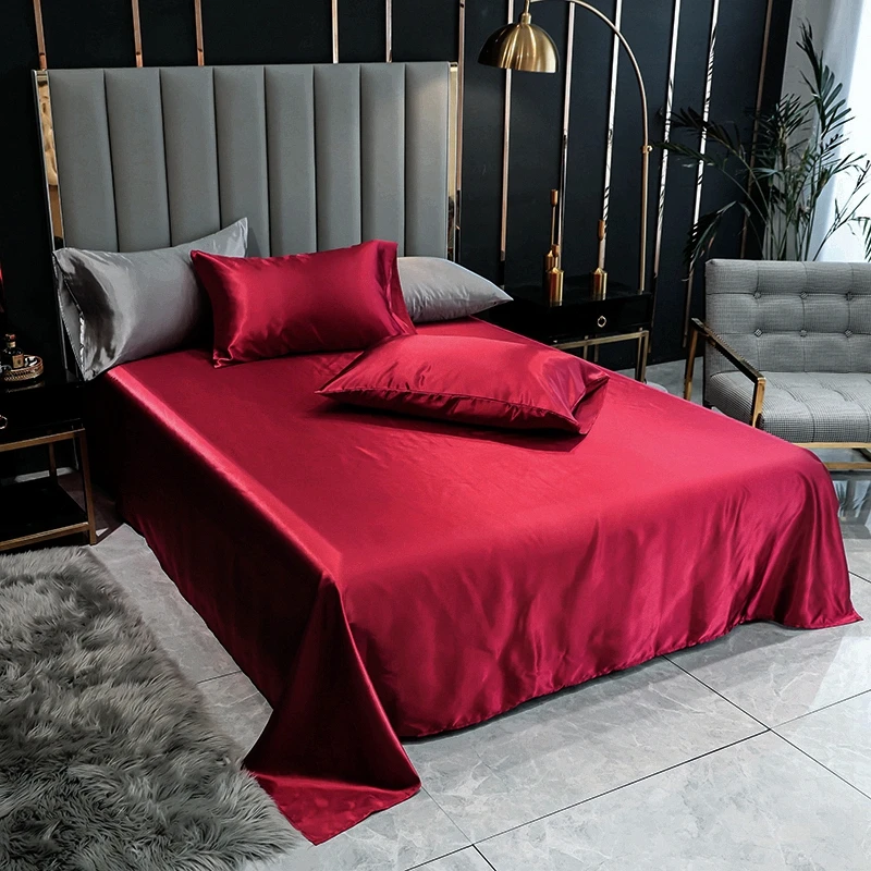 Bonenjoy 1pc Bed Sheet Víno Červená masová farba hladké horné listy pre domáci single/kráľovná/kráľ posteľná bielizeň Satin (bez vankúša)