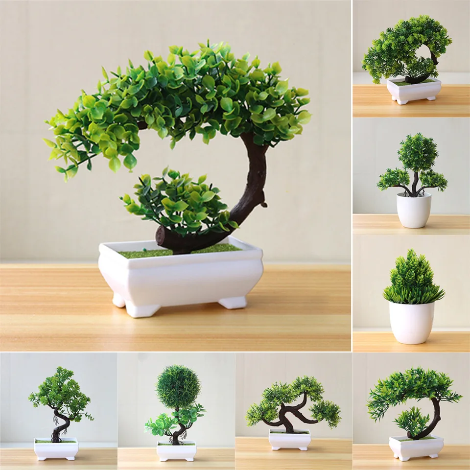 Bonsai nové zelené umelé rastliny bonsai ako živé malé stromy trávne kvetiny kvetiny vianočné večierok Domáca kancelária dekorácie svadba
