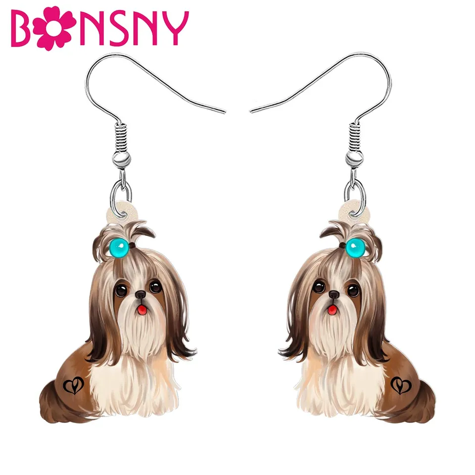 Bonsny akrylová karikatúra sladké shih tzu náušnice kvapky Dangle kúzla milovníci psov dekorácie pre ženy