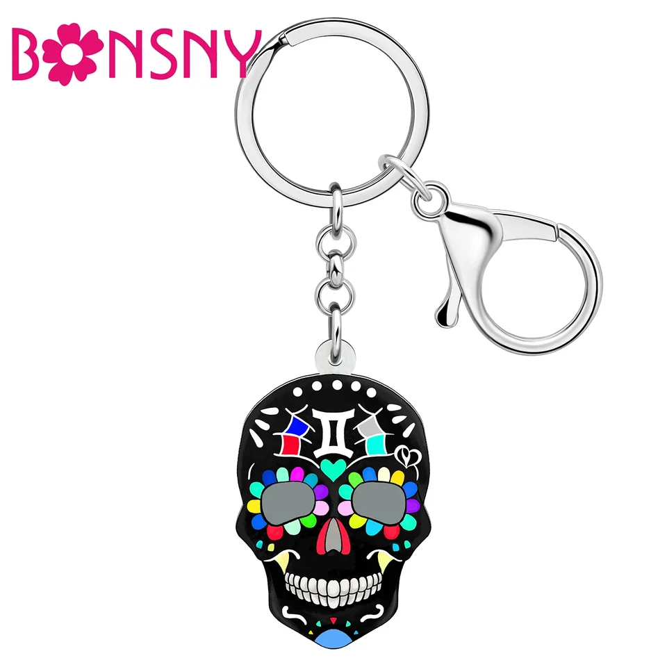 Bonsny akrylová novinka gemini horoskop lebka kľúča kľúča kľúča kľúče halloween darčeky šperky pre ženy