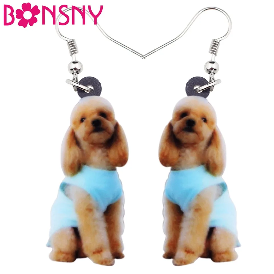 Bonsny akrylové elegantné sedenie pudle psie náušnice veľké dlhé dangle kvapky Ženy Dievčatá Dámske módne šperky pre dospievajúcich