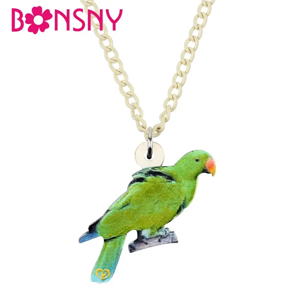 Bonsny akrylové zelené eclectus papagájový náhrdelník vták, ktorý je choker sladké vtáky zvieracie šperky pre ženy, dievčenské kúzla darček 2019, horúci horúci