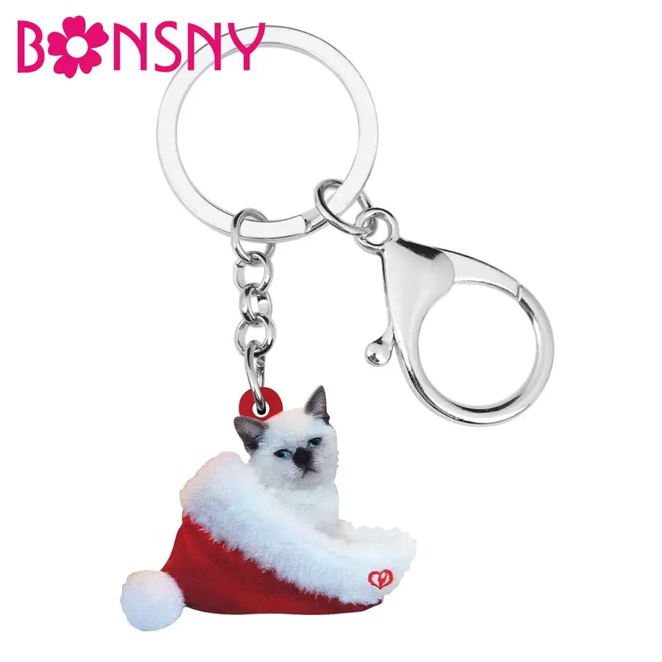 Bonsny akrylový vianočný klobúk Siamese Cat mačiatko kľúče kľúče kľúče kľúče vrecko na kabelku