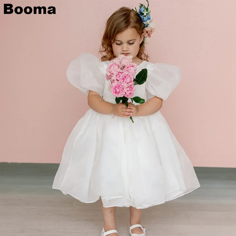 Booma A-Line Flowers Dievčatá šaty organza krátke oblátky Svadobné šaty pre deti pre deti Prom šaty prispôsobené