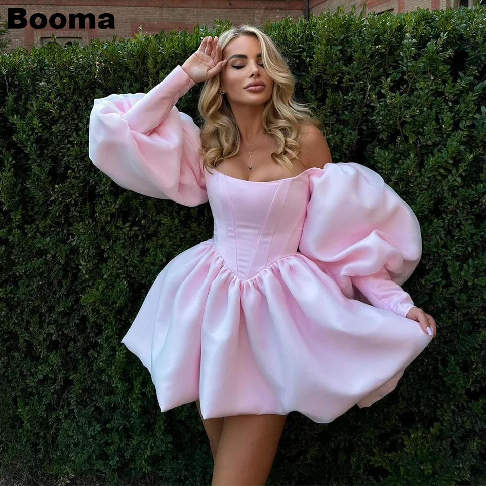 Booma A-line krátke plesové šaty z ramena Puff bez rukávov Homecoming Party Party pre žien pre ženy, ktoré sú kokteilové šaty Prispôsobiť