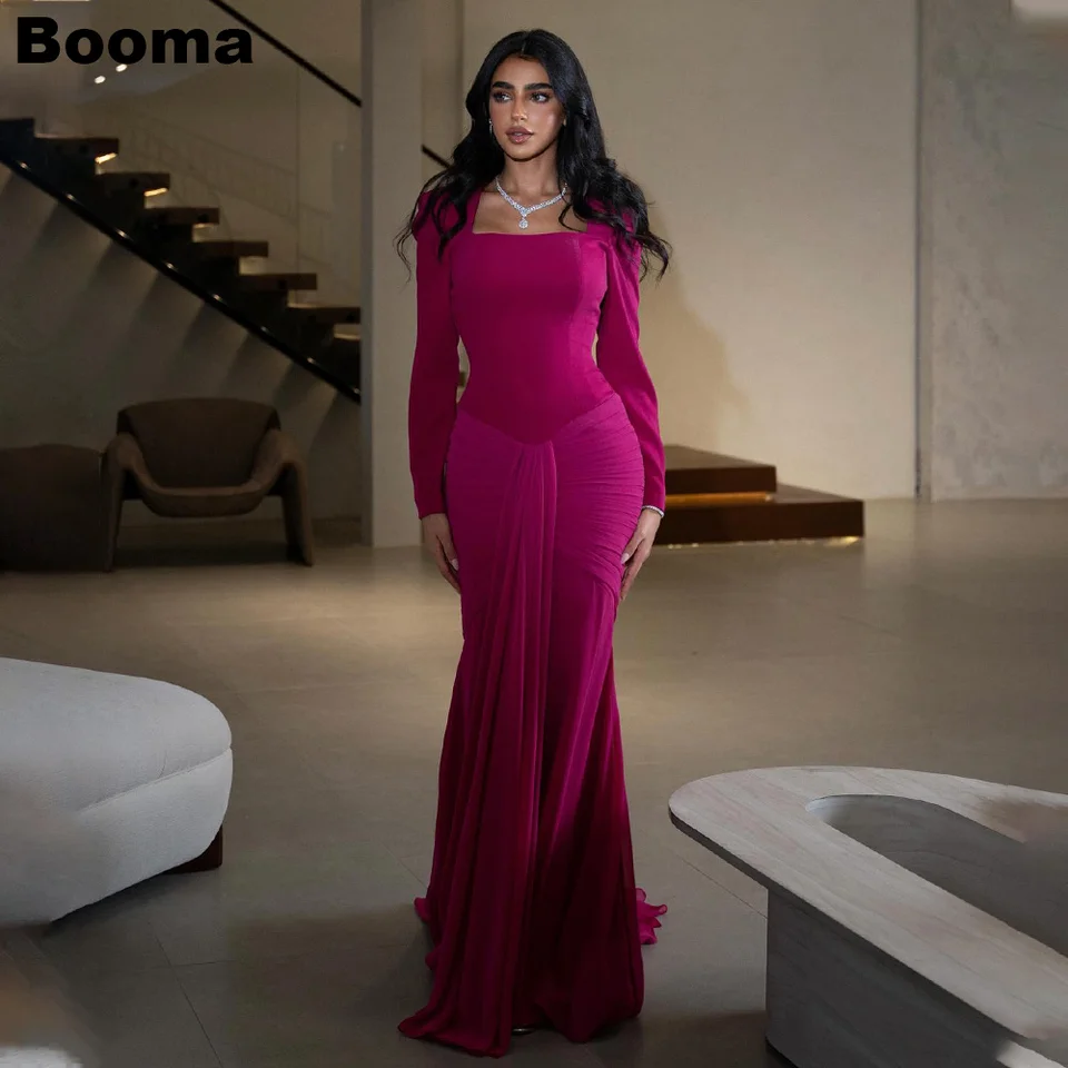 Booma Elegantná morská panna večerné šaty štvorcový golier dlhé rukávy Formálne šaty pre ženy pre ženy arabské večierky Prom šaty