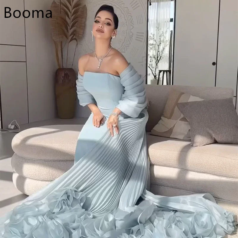 Booma Elegantné večerné šaty Pleat Formálne večierky pre ženy 3D kvety bez rukávov dlhé saudské arabské plesové šaty Prispôsobiť