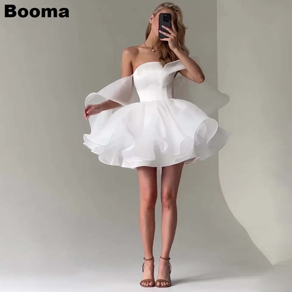 Booma Organza Mini Svadobné šaty mimo ramenných guľôčkových plášťov Vedľajšie šaty pre ženy pre ženy