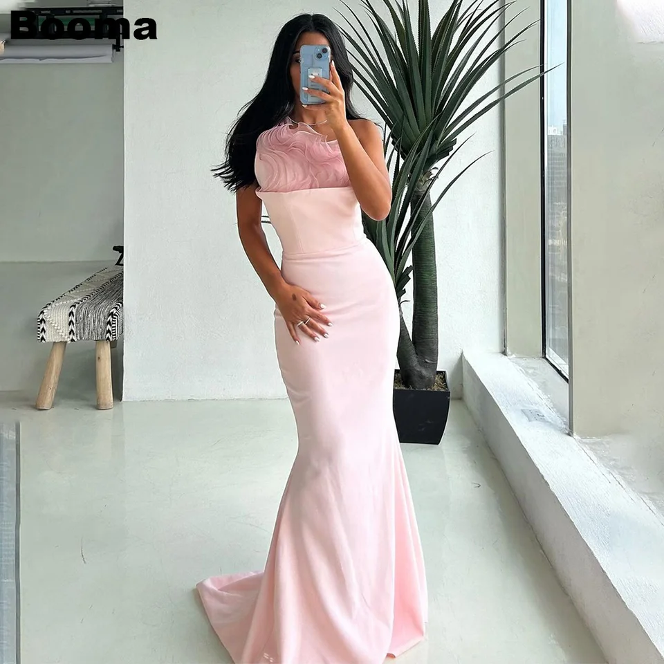 Booma Pink Mermaid Večerné šaty jedným ramenným rukávom bez rukáv Formálne šaty Dubaj Svadobné šaty s vlakom