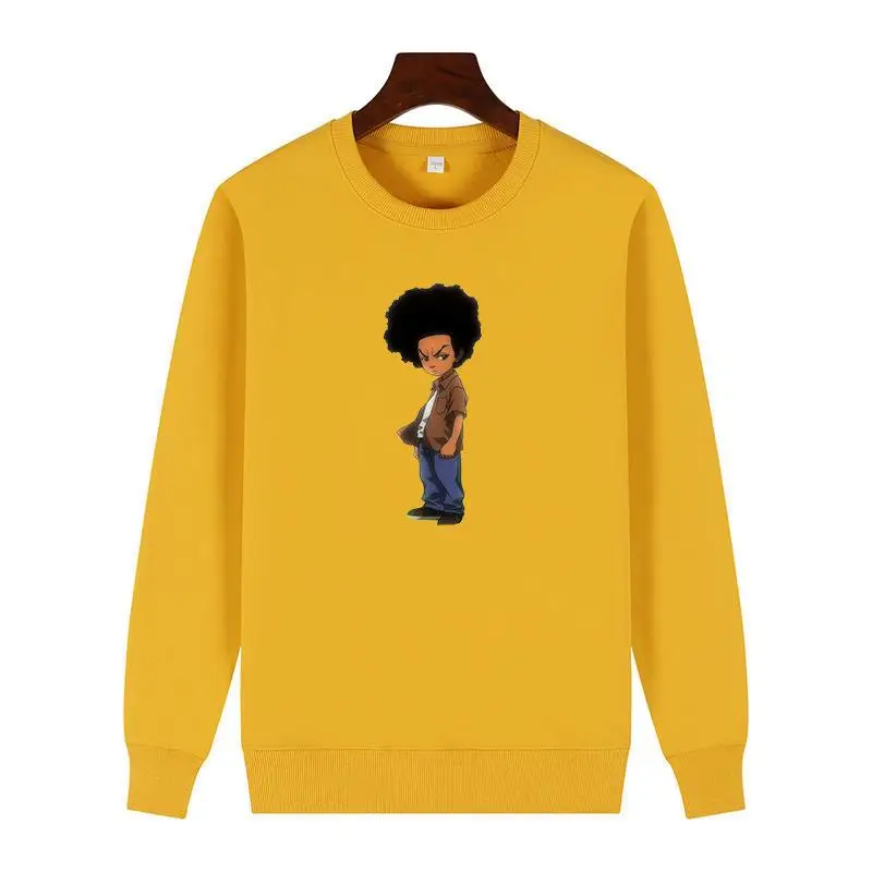 Boondocks Rapper Huey Freeman Grafické mikiny bavlnené okrúhle krk a zamatovú kapucňu hrubé sveter kapucňu muža mikiny
