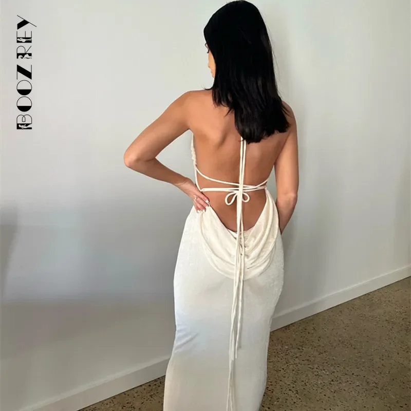 Boozrey Elegantná móda halter sexy bez backless zahalených maxi šaty Ženy 2022 letné ženy Party Dlhé remienky Ship Chides oblečenie