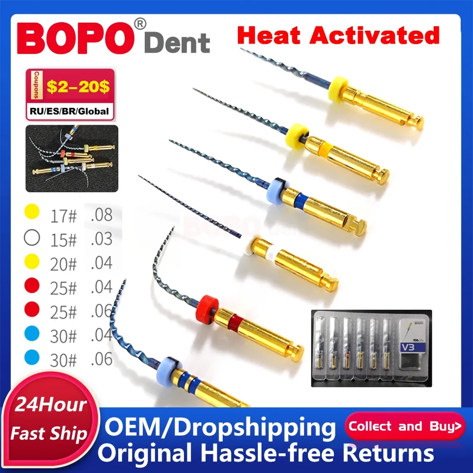 Bopodent 6ks/box zubné teplo aktivované koreňové súbory aktivované koreňové kanály SX-F3 25 mm zubné nástroje môžu ohýbať 0630# príprava ošetrenia koreňového kanála