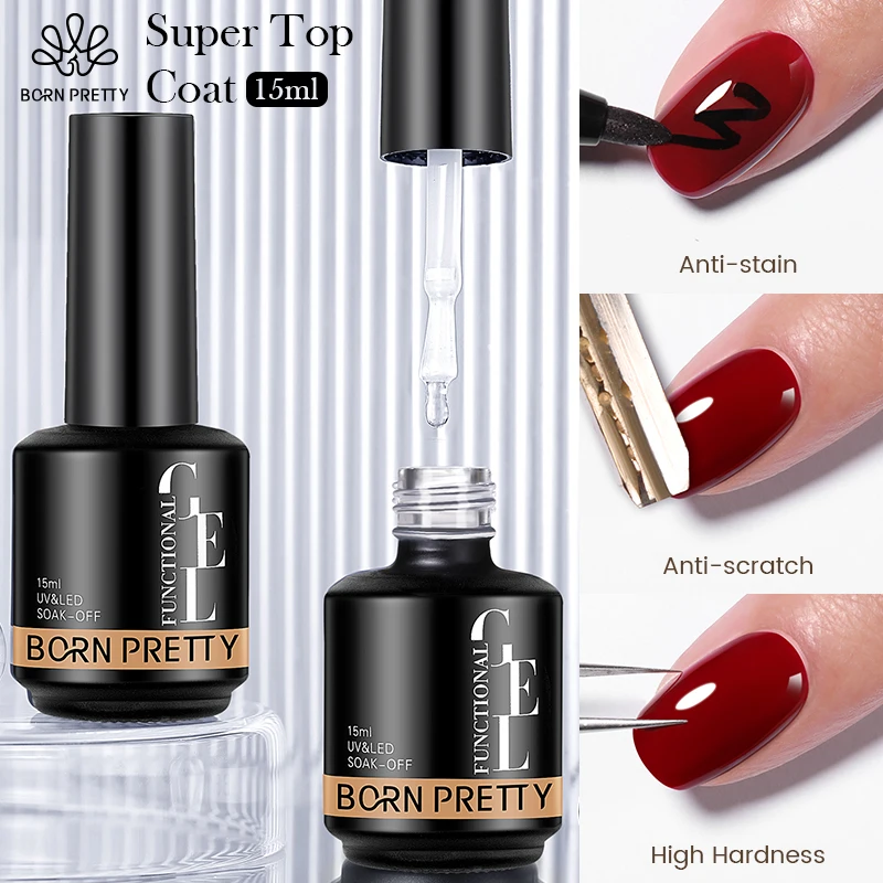 Born Pekná 15 ml super top coat základná gél pre gél lak na nechty Priehľadný priehľadný z leštiaceho gélu na laku