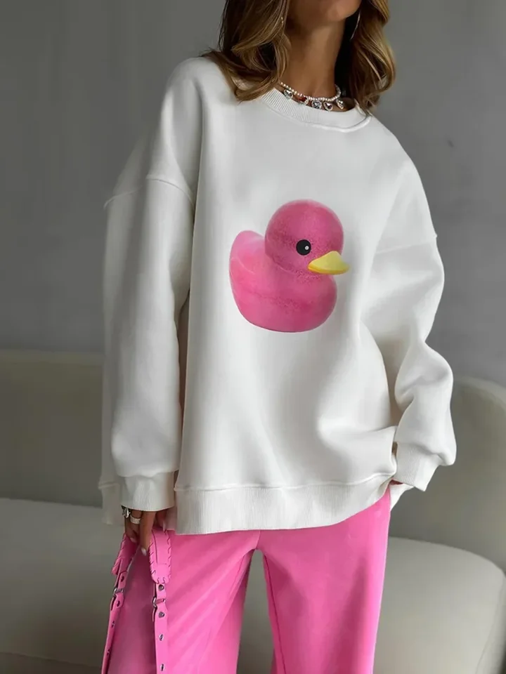 Bornladies Jeseň Zimná zima teplá žltá kačica Mikina Dámska voľný okrúhly krk nadmerne prevýšené Trendy Trend Trend Casual Hoodies