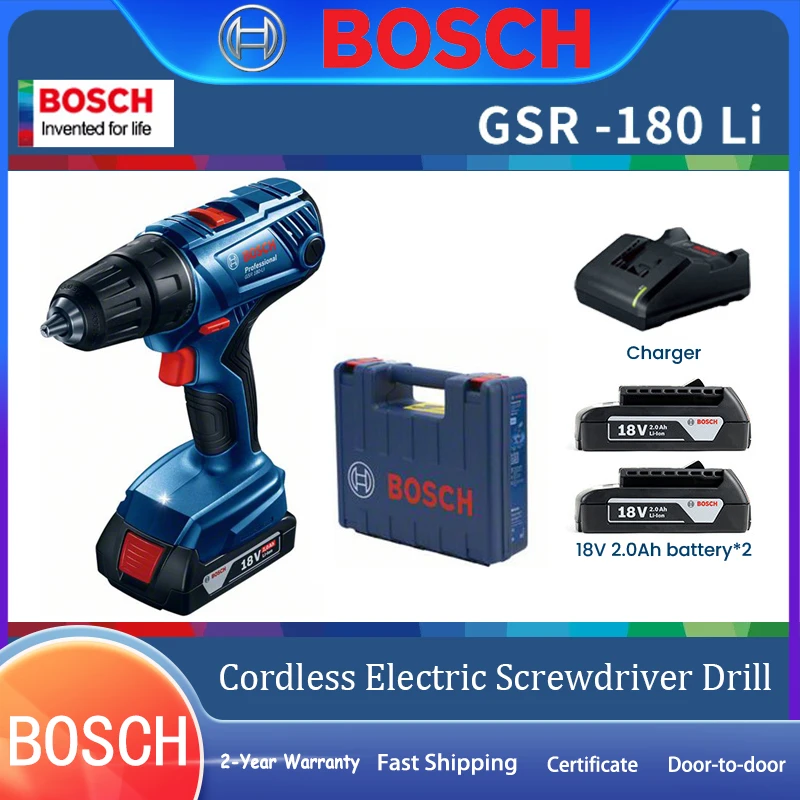 Bosch GSR180 Elektrická vŕtačka s batériou 18 V Li 3-pazúra 20 prevodovky s premenlivým rýchlostným motorom 54nm krútiaci moment a puzdro na náradie