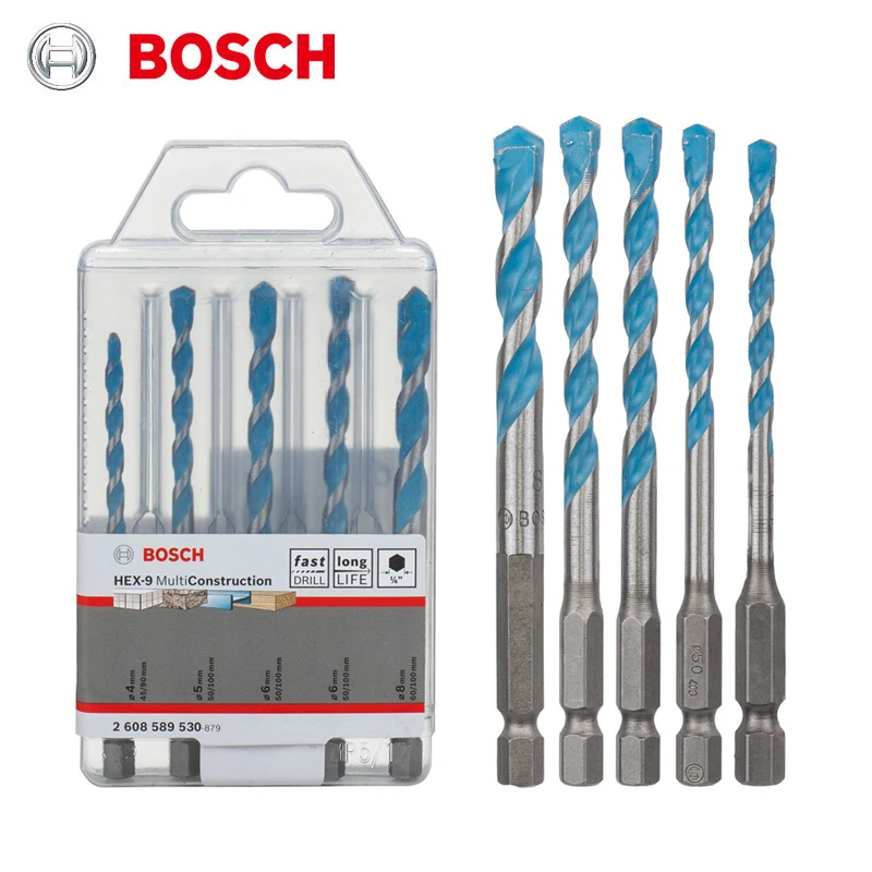 Bosch Hexagon Shank Drill Bit Bit Set 5pcs 4/5/6/6/8/8 mm dlaždice sklenený keramický cement kovový zliatinový dierovací trojuholník Drill Bits 2608589530