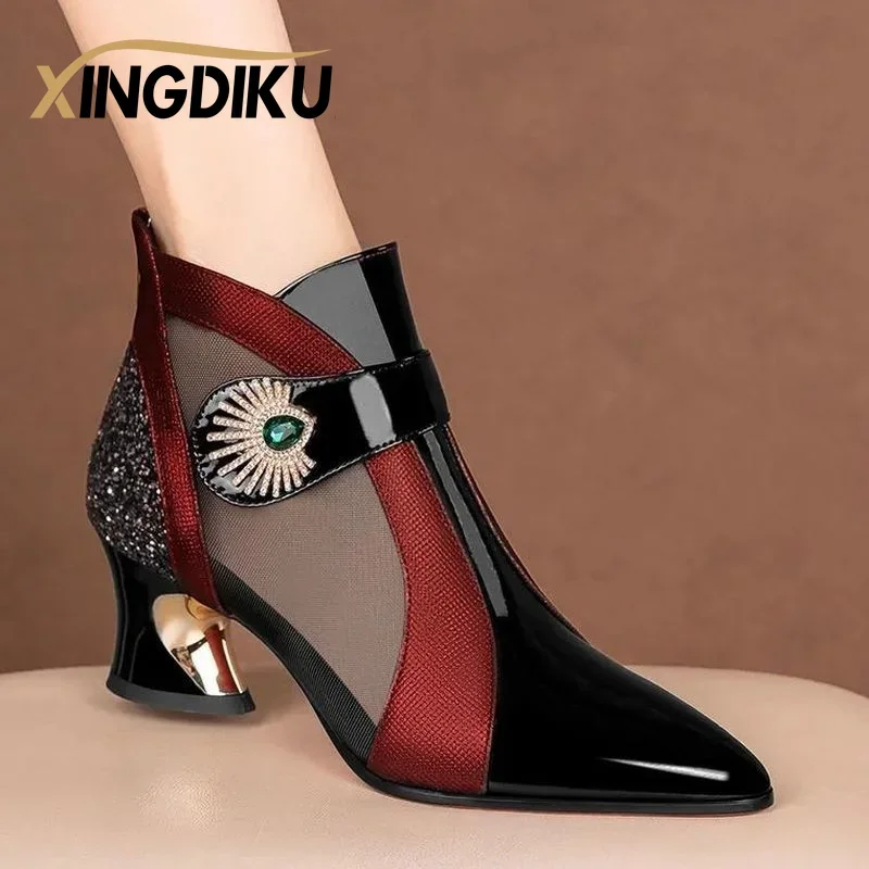 Botas femininas letné sieťoviny priedušné sandále s ryhovníkmi dekorácie v tvare päty retro štýl sandále Zapatos mujer High