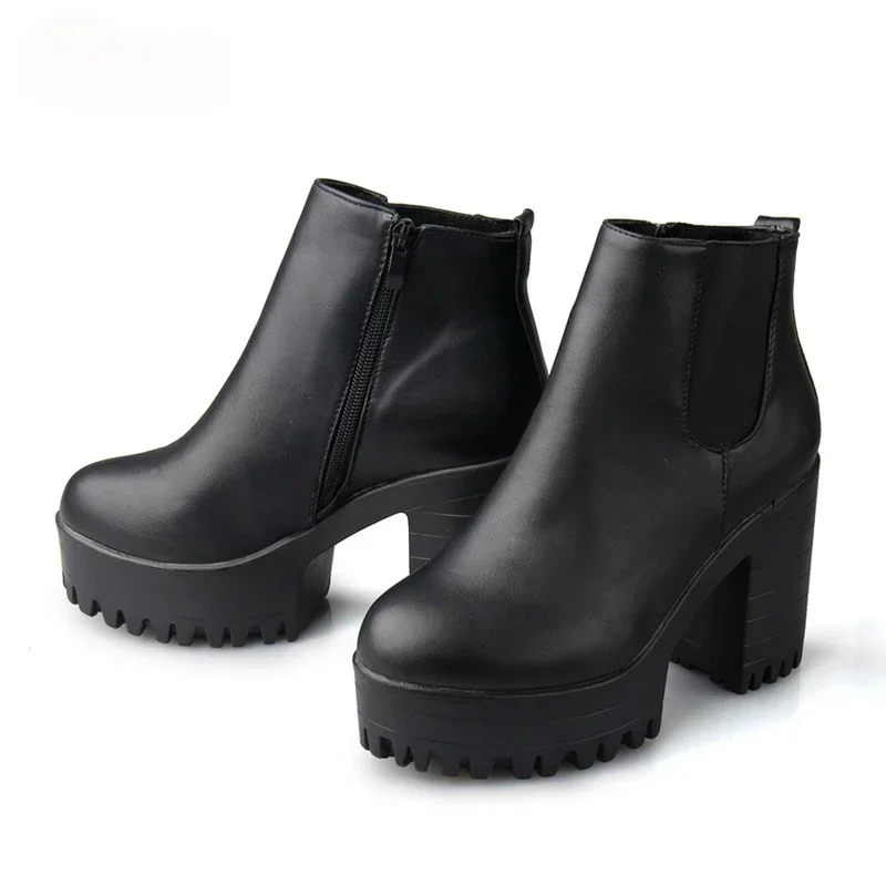 Botas mieser módne topánky topánky na námestie päty Platformy Zapatos Mujer pu kožené stehno vysoké čerpadlá topánky motocyklové topánky