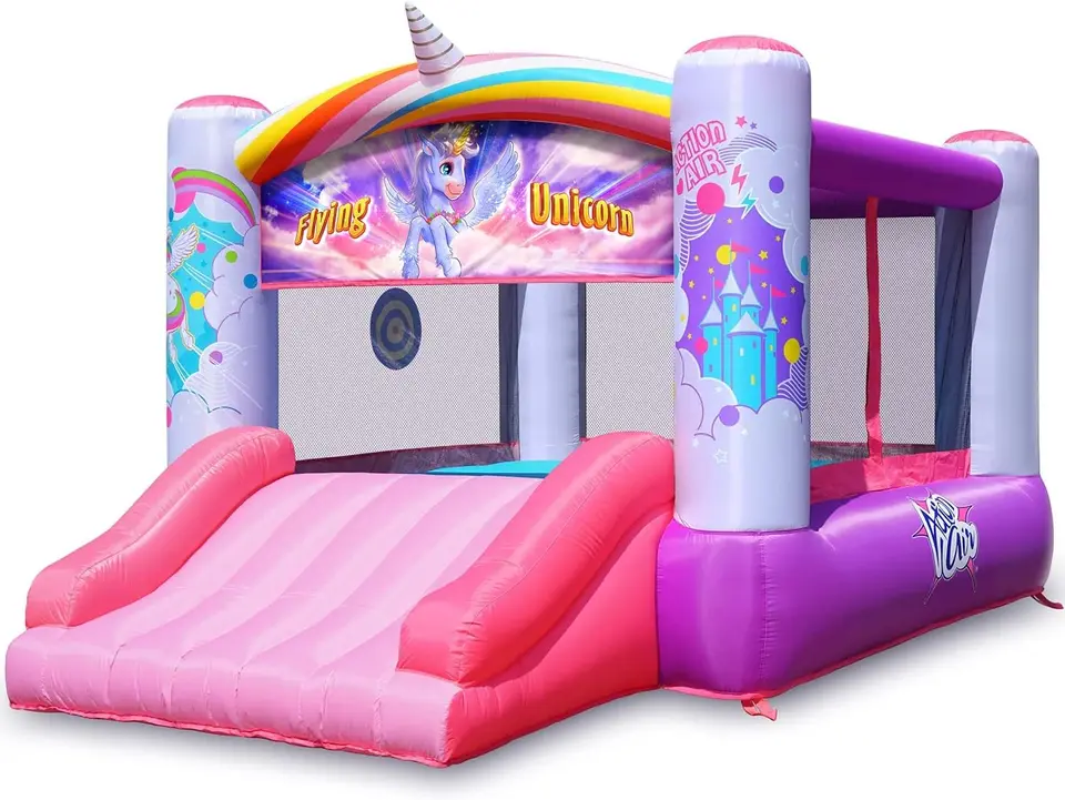 Bounce House, princezná nafukovací dom s odrazom s dúchadlom, ružový skákací dom pre dievčatá, téma lietajúca jednorožec skáka