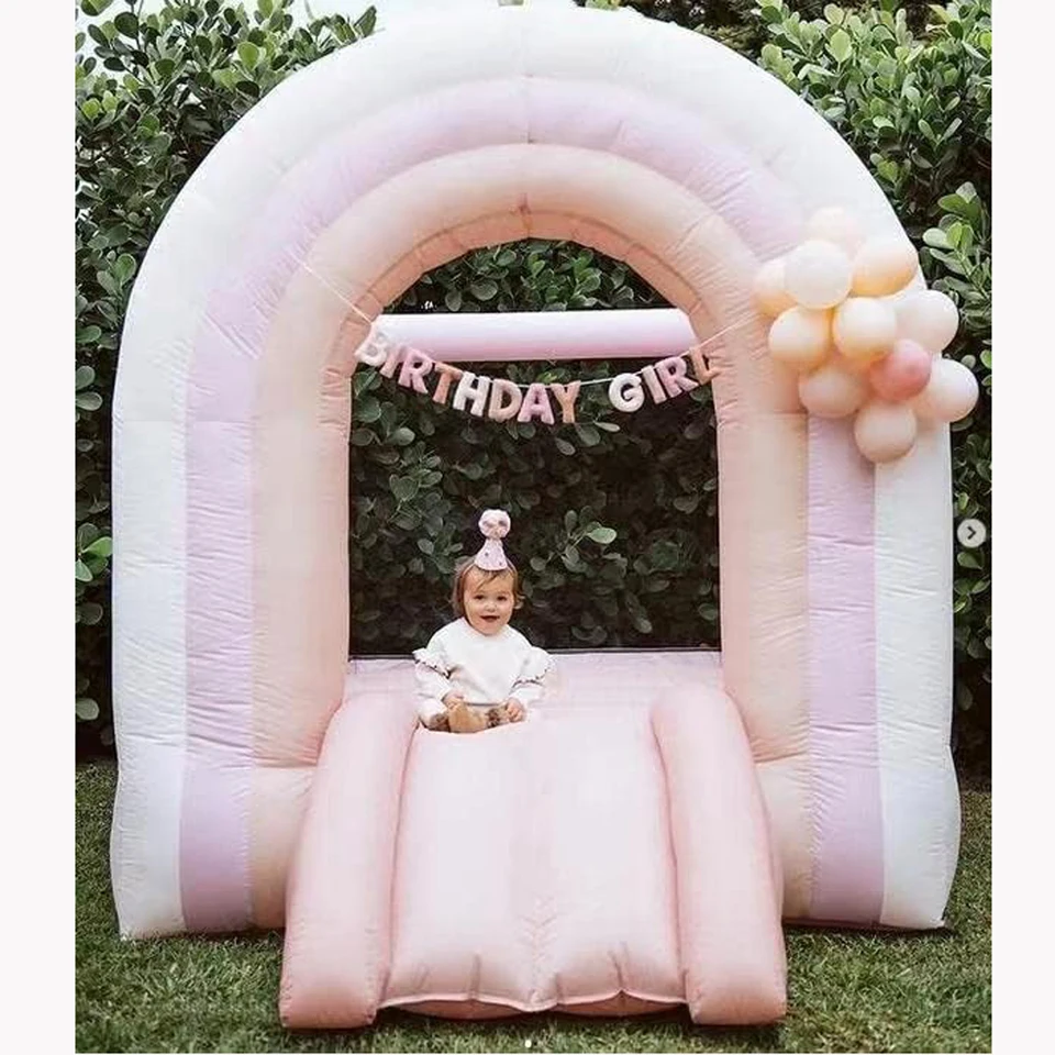 Bounce House PVC Rainbow s šmýkačkou pre batoľatá deti 6x8ft Pink Commercial Commercial nafukovací skáka