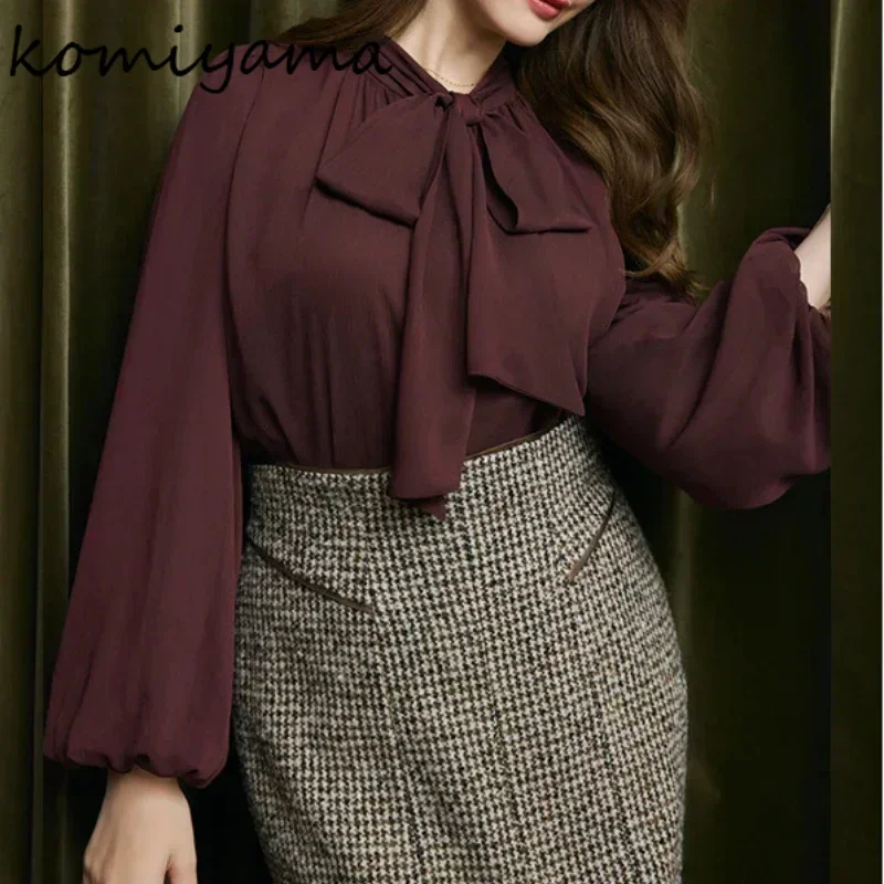 Bow Lace-up golier 2025 Ženské košele a blúzky lucerny s dlhým rukávom Blusas New Ropa Mujer Loose Camisas Elegantné dámske oblečenie