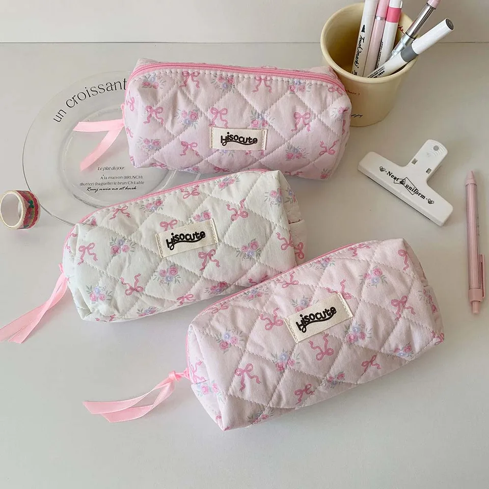 Bowknot Bow Carcerety Bag Pink/Biela veľká kapacita Kórejský štýl Ceruzka Case Storage Storage estetické luk ceruzky Škola škola