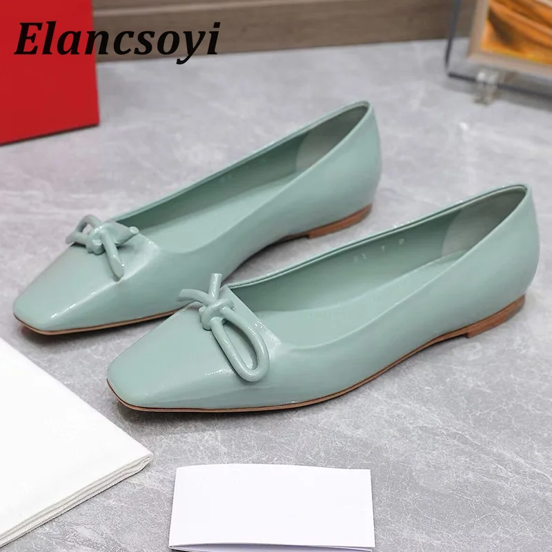 Bowknot Square Toe Balet topánky Ženy Originálne kožené ploché topánky Plytké ústa lenivé laafery letné všestranné vychádzkové topánky 2025