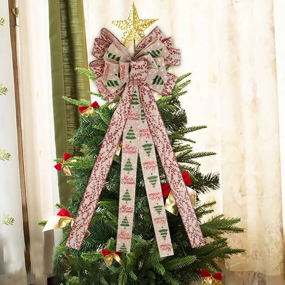 Bowknot vianočný stromček dekorácie luk visí dlhá stuha veľké luky imitácia Juta znovu uveďte vianočný prívesok Nový rok