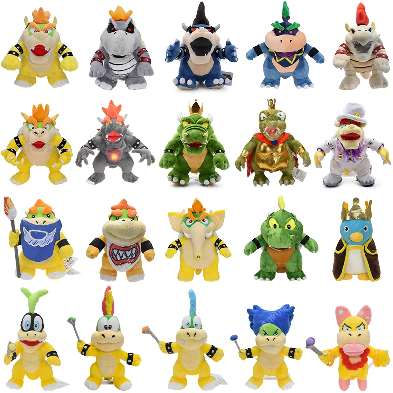 Bowser bros plyšové hračky kráľ Koopa Bowser King Jr Anime Cartoon Soft Fľdate plyšové hračky pre deti pre deti narodeniny vianočný darček