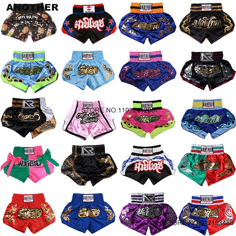 Boxerské kraťasy výšivky Muay thai šortky Men Men Ženy DETS SATIN MMA MMA BARTIAL ARTS CLAMP GYM FISTER CAGE Boj kickboxové šortky