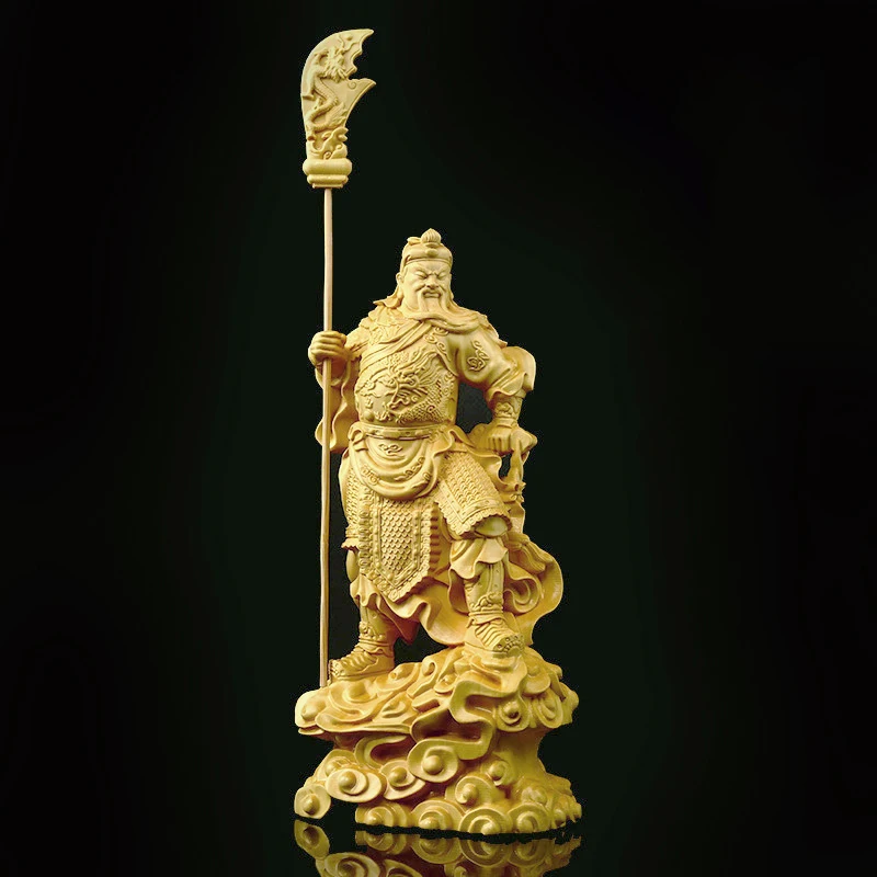 Boxwood 16cm Guan Gong Real Wood Tradičné čínske historické postavy Sochy kancelária dekorácie Zbierka Socha