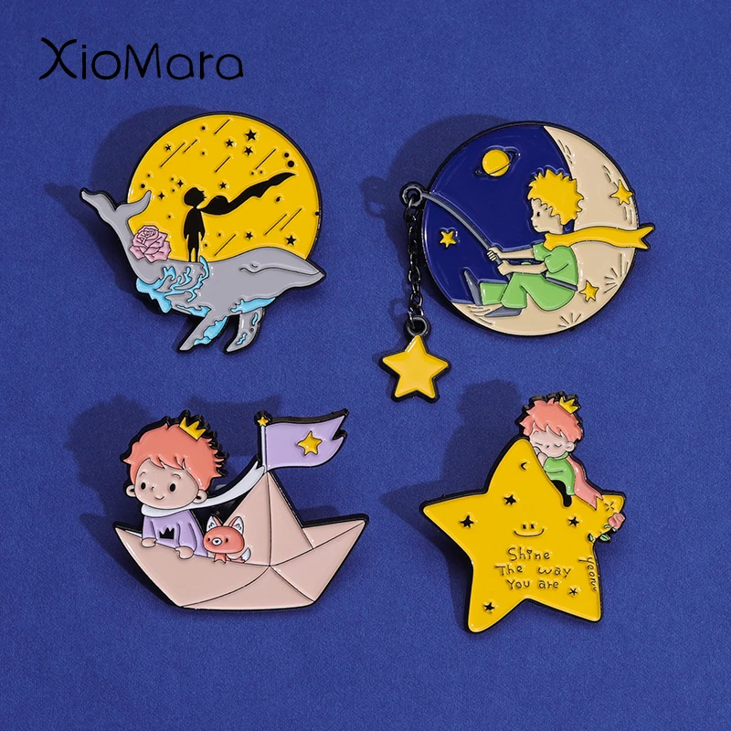 Boy Fox Rose Enamel Pins Custom Exoplaneta Sailing Star Star Moon Mesiac