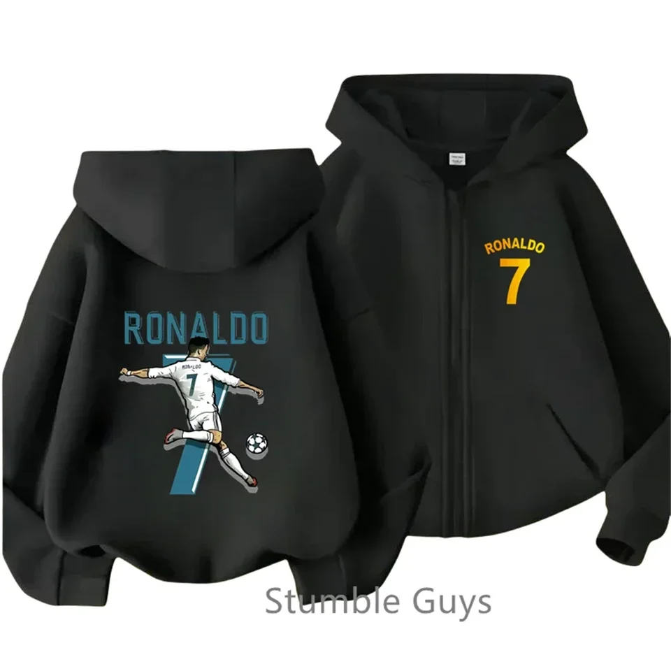 Boys Fashion Ronaldo- Cr7 Hoodie Kids Clothes Dievčatá futbalové hviezdne nákladné autá dres zips mikina rukávom pre rukávy