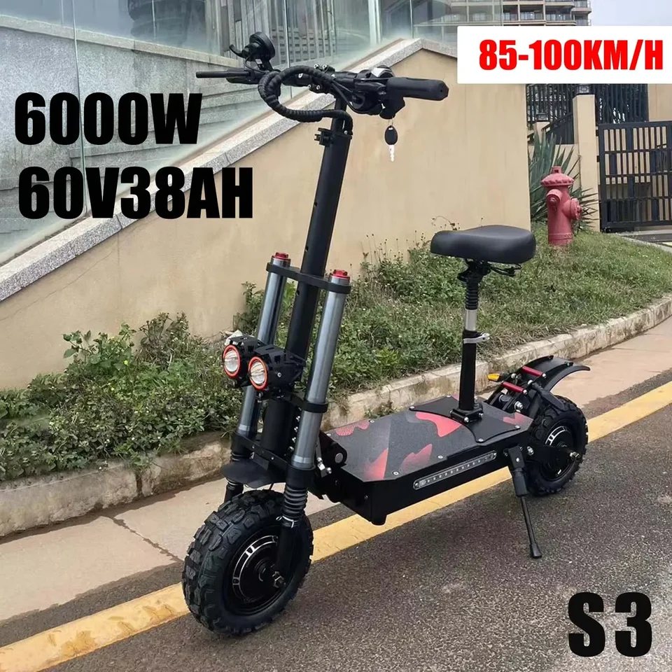 Boyueda S3 6000W 60V 38AH Elektrický skúter Duálny motor Odnímateľný sedadlo Hydraulická absorpcia nárazu 11 palcov Esooter pneumatiky