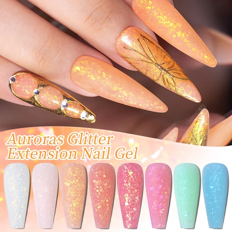 Bozlin 15 ml Aurora Glitter Extension Extension Lelisk Lovish žiariaci trblietavý polopreme Permanent nasiaknutím farby Gel Gel Glue Glue Glue