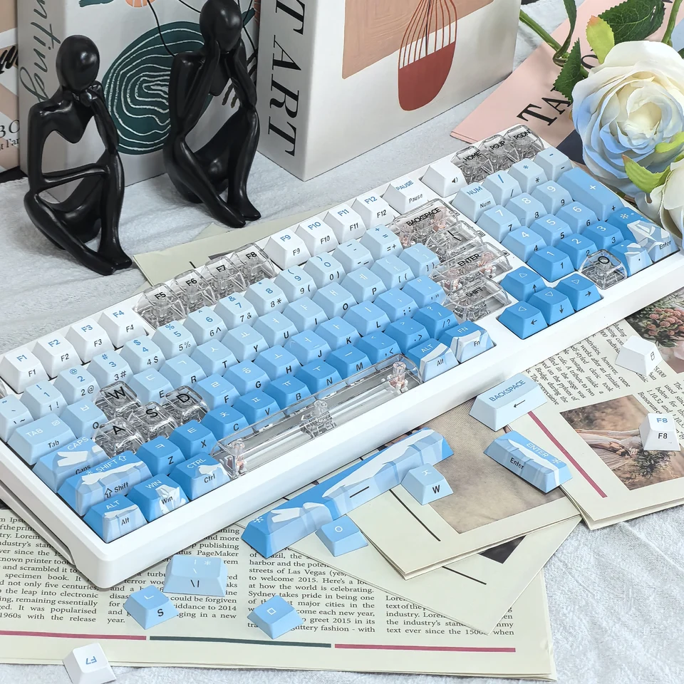 Bočné vyryté kórejské ľadovce Keycap LastCecent Keycap PBT Cherry 12Keys pre mechanickú klávesnicu modrý gradient hangul KR Keycap
