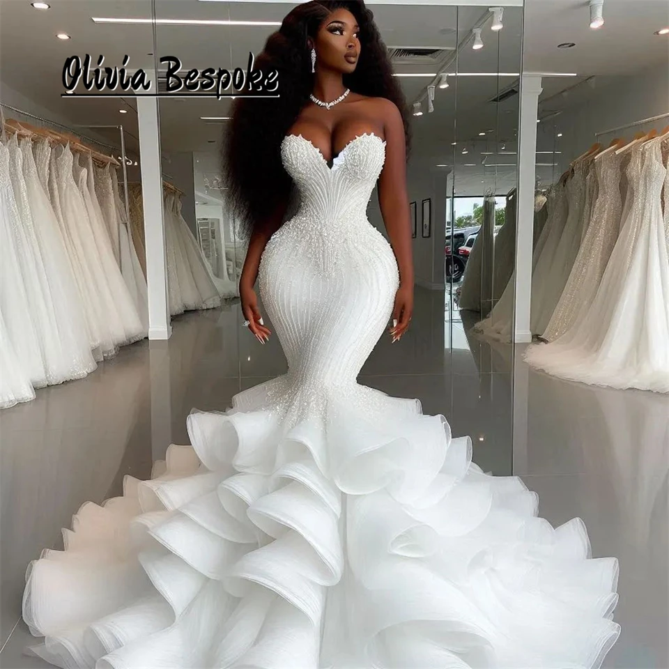 Božská morská panna aso ebi svadobné šaty 2025 korálky Hubby vlakom africké zlatíčko Svadobné šaty Vestidos novias boda prispôsobené