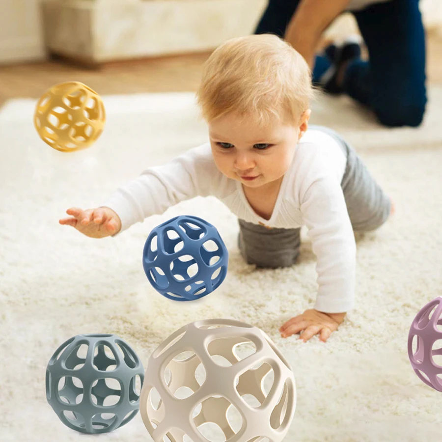 BPA ZADARMO Teether detská hračka Silikone Montessori Ball Teether hračka ručne chytená zmyslová novorodenecká hračky zubne žuvacie hračky
