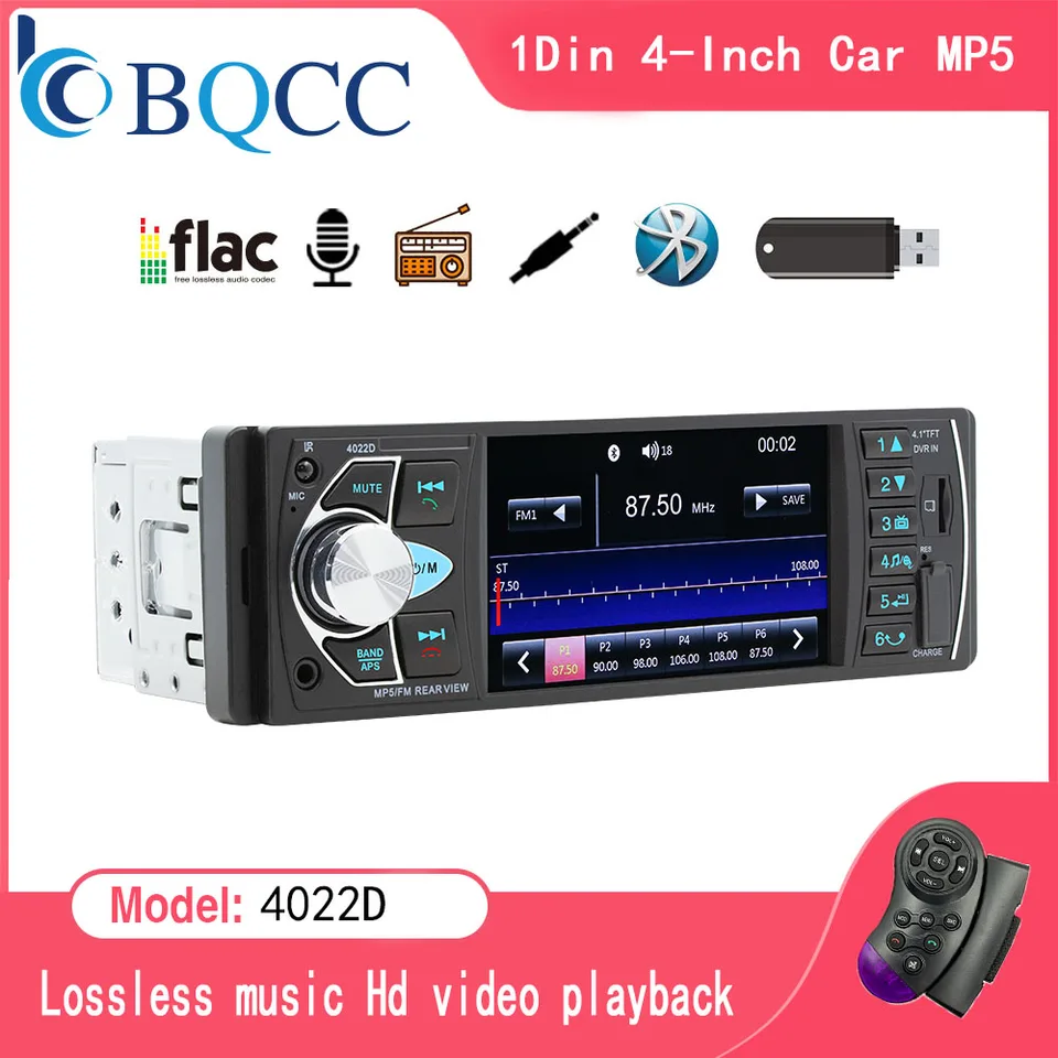 BQCC1 DIN 4INCH CAR RADIO HD SCRON BLUETOOTH HUDS Handfree MP5 Player TF USB nabíjanie diaľkový zvukový systém ISO hlava 4022d