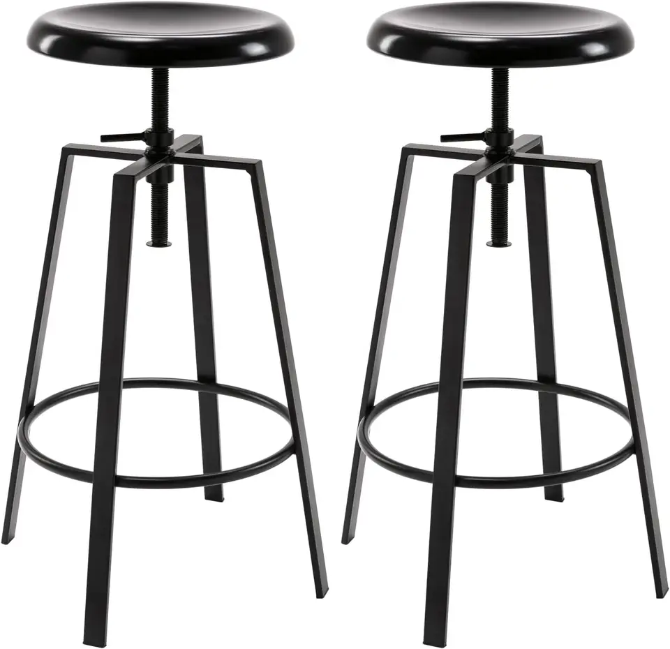 Brage Living Atlas Industrial Bar Stools Set 2, nastaviteľný otočný štvornohý okrúhly kov ， backless Counter výška barových stoličiek