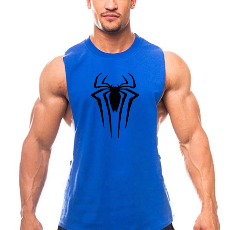 Brand Mens Gym Sports Fitness Kulturista Mens Strany prerušené letné spadnuté armády módne priedušné priedušné O-ne-krk Tlačno Tank top