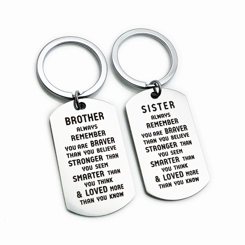 Brat sestra DIY z nehrdzavejúcej ocele Keyring Kľúčové reťazce kúzla Ženy šperky doplnky prívesok darček móda