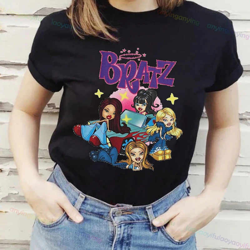 Bratz Pánske originálne bábiky tričko- Yasmin, Cloe, Jade a Sasha,- pánske a dámske harajuku neformálne nosenie kreslené tlačiarenské tričko