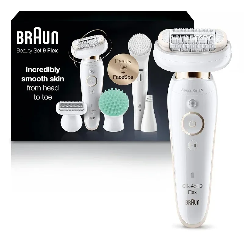 Braun Epilator Silk-épil 9 Flex 9-300 Krásna súprava, zariadenie na odstraňovanie chĺpkov, holiaceho stroja a zastrihávač, bezdrôtový, nabíjateľný, mokrý a suchý