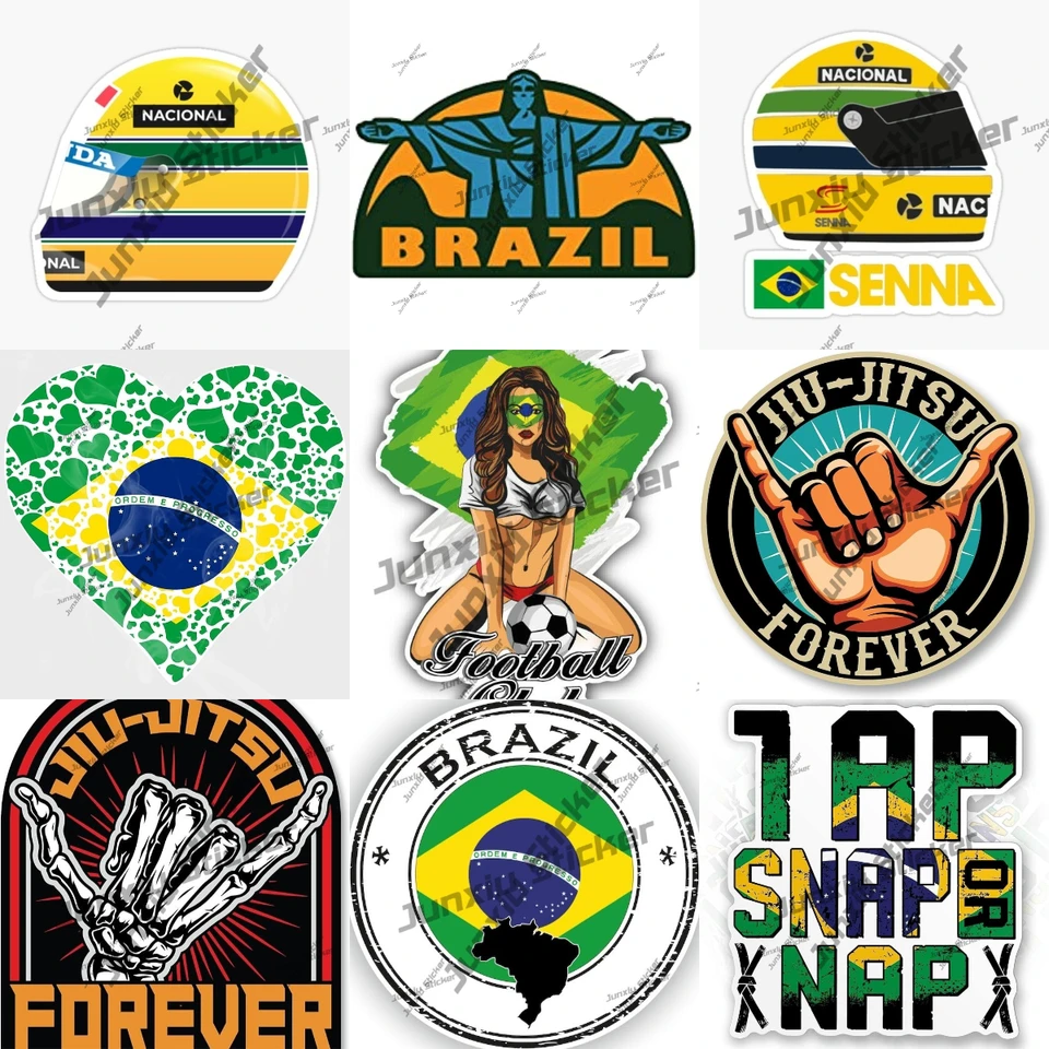 Brazílska dievčina Jiu Jitsu Sticker Brazíl Senna Helma Sao Paulo Flager Futbal Ball Club Decal Decal pre notebook nárazník